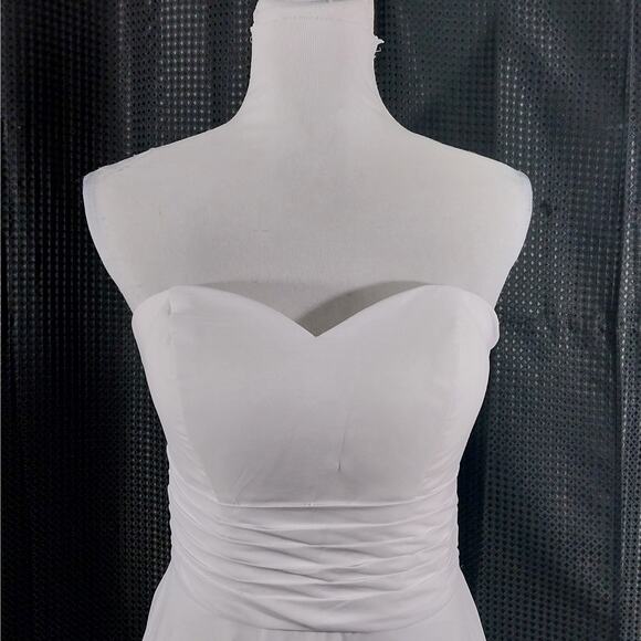 NWT! STUNNING PURE WHITE CHIFFON STRAPLESS GOWN! WEDDING, PROM! SZ XS - Picture 5 of 13